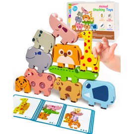 Maaacute Montessori Toys for 1 2 3 4 Year Old Boys Girls, Toddler Toys Age 2-4, 10 Pack Wooden Animal Blocks Sorting & Stacking Education Toddler Puzzles Toy,1 2 3 4 Year Old Girl Boy Birthday Gifts
