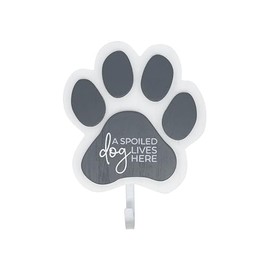 Pavilion Gift Company - Spoiled Dog - 5.25" x .75" x 6.5" Pawprint Small Medium Large Dog Collar Harness Leash Single Hook Wall Mounted Holder Plaque Sign Wall Decor Puppy Dog Lover Rescue Pet Mom Dad