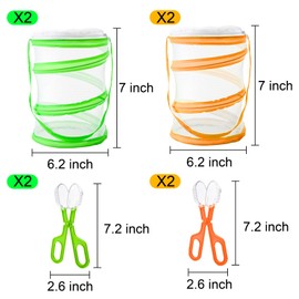 ZENFUN 8 Pieces Butterfly Kit, 4 Pcs Insect and Butterfly Habitat Cage with 4 Pcs Bug Catcher, Insect Mesh Cage, Caterpillar Enclosure, Butterflies Habitat, Terrarium Pop-up(Orange, Green)