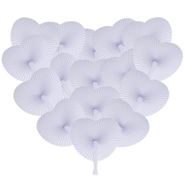 24Pcs White Wedding Fans Paper Folding Handheld Fans Heart Shaped with Plastic Handle for Birthday Party Favors Summer Supplies