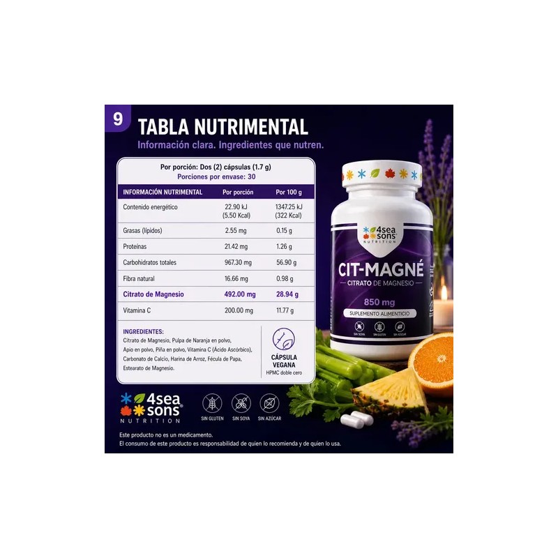 Seasons Nutrition Cit Magné Citrato Magnesio 850 Suplemento Alimenticio Fórmula