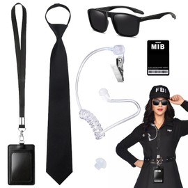HTTDSLF 6 Pcs Agent Costume Accessories Set, Agent Accessories Set, Secret Agent Kit, Spy Costume Accessories, with Sunglasses, Tie, Card Holder, Earpiece, ID Card, for Adult Child Cosplay