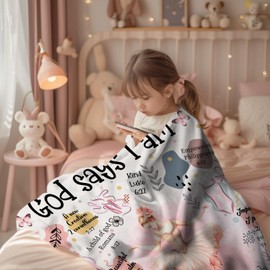 Ballet Bible Verse Blanket, Christian Prayer Throw for Women, Dance Gift for Girls, God Says I Am Religious Decor, Pink Ballerina Gifts for Little Girls Dancer Teacher Coach, 60"x50"(M)