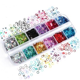 12 Grids Colorful Nail Art Sequins Bright Candy Colors Chunky Star Nail Glitter Laser Confetti for Women DIY Manicure Nail Flakes Accessories (Colorful Circle)