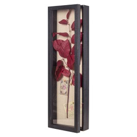 Freezing point Shadow Box Frame 8x25 Flower Shadow Box Pin Display Case Cabinet Picture Frame with Linen Back Memorabilia Awards Medals Badge Bouquet Wedding Memory Box for Keepsakes Long Black