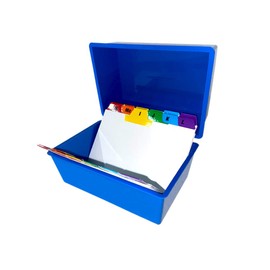 Indigo® Office Index Record Card Box Filing Box with Coloured Guide Record Cards - Blue (8" x 5")