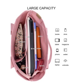 Women's Medium Handbag Canvas Satchel Tote Bag Shoulder Bag Shopper for Books Everyday Work, Pink L