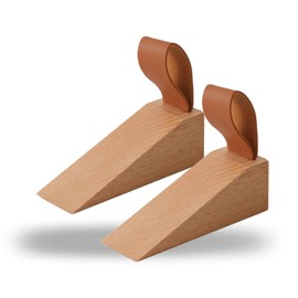 2Pack Wooden Door Stopper Non-Slip Security Wood Door Wedge with Leather Strap for Hanging Door Stopper, in House Bedroom Office Living Room Hotel Cabin (2pcs)
