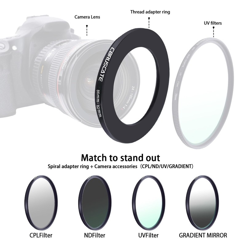 86 mm to 82 mm Lens Adapter Ring, Step-Down Ring