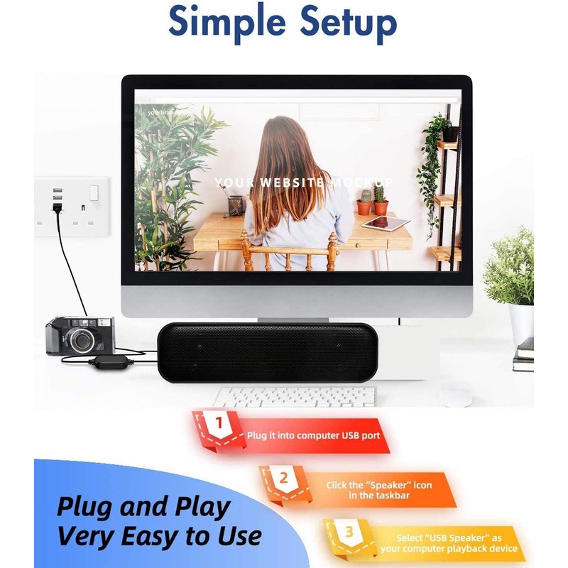 NOMOY USB Computer Speaker,Mini Portable Soundbar with 3D Surround Stereo,USB
