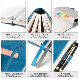 OFFIGIFT Graph Paper Notebook, 312 Numbered Pages B5 Hardcover Leather Journal, 100gsm No Bleed Grid Paper Notebook with Index Pages, Grid Notebook for Graphing Notes Math, 7.6'' X 10'', Blue