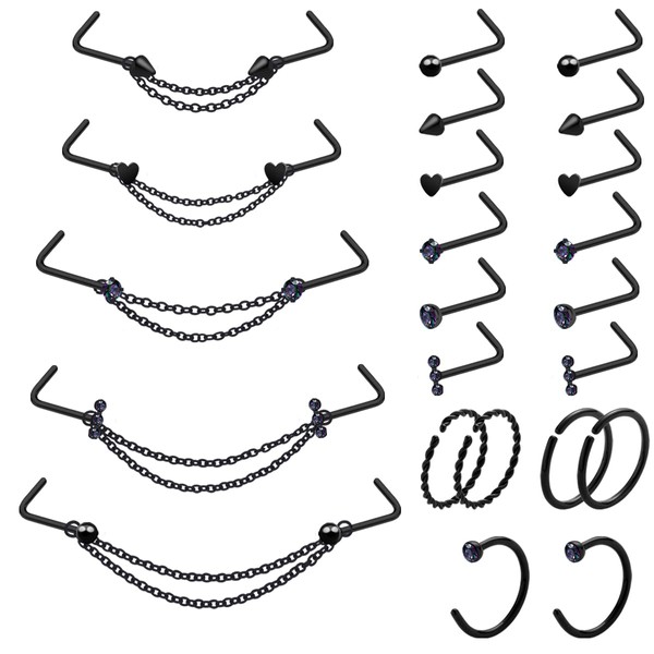 20G Nose Ring Nose Piercing Chain Stainless Steel Across Nose