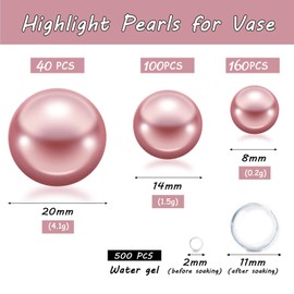 Cusmation 300 Pcs Rosegold Polished Floating Beads & 1600 Pcs Water Gel Beads for Vases, Plastic Pearls Vase Fillers, Table Scatters, Candle Centerpiece, Home Decor, 8/14/20 mm