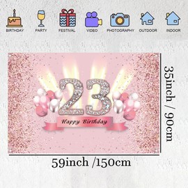23rd Birthday Decorations for Women Happy 23 Years Old Birthday Party Background Glitter Pink Dots 23rd Birthday Party Backdrop Banner Wallpaper Adult Kids Photo Studio Props