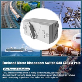 Meyffon 63A 440V Enclosed Motor Disconnect Switch 3 Pole Safety Isolation Switches IP65 3 Phase Disconnect Breaker Box 60 Amp for Generator Welding Food Processing