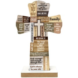 Qswo Inspirational Bible Verse Wooden Crosses,Christians Cross Wall Decor,Cross Desk Decor,Faith Bible Verse Wooden Crosses,Rustic Christian Cross Wooden Hanger,Wooden Crosses Table Decor