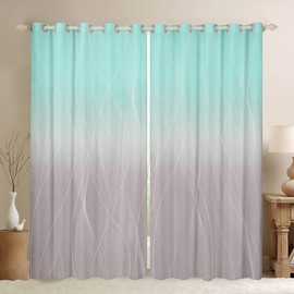 jejeloiu Teal Blue Darkening Drapes Kids Ombre Grey Strip Lines Curtains for Bedroom Living Room Gradient Style 30%-50% Blackout Curtains for Women Men Lightweight Abstract Window Treatments s