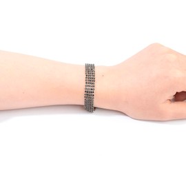 Mycitta Black Rhinestone Earrings Bracelet Set - Women Sparkling Sterling Silver Extra Long Waterfall Tassel CZ Crystal Statement Earrings with Bracelet Bridal Jewelry Set for Bride Bridesmaids