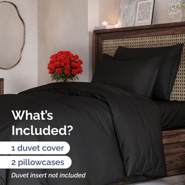 3-Piece King Size Bedding Duvet Quilt Cover Set with 2 Pillowcases - Hotel Quality - Cooling, Wrinkle-Free, Machine Washable with Zipper & Corner Ties - Super Soft Microfibre-Polyester - Black