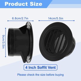 Leclatte 4 Inch Soffit Vent Cover Black, Round Air Exhaust Vent with Built-In Screen Mesh, Dryer Vent Cover for Kitchen, Bathroom, Cabinet, Office(4 Packs)