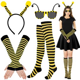 Lets Joy 6 Piece Ladybird Costume Set, Bee Costume, Adult Bee Costume Accessories, Bee Headband Ladybird Sunglasses, Fingerless Gloves, Over Knee Stockings, Carnival Cosplay