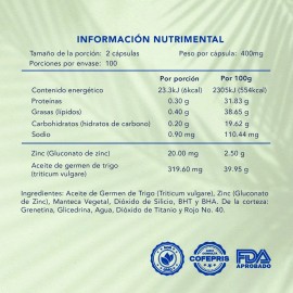 Zinc Con Germen De Trigo  200 Cpsulas  Naturagel Sin Sabor                                                                                            