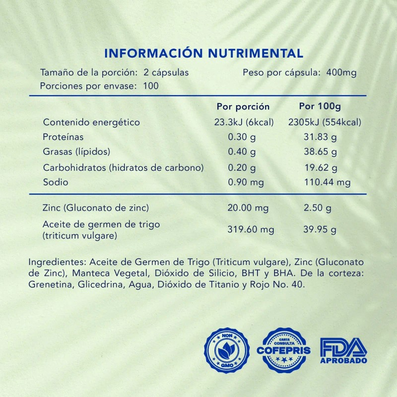 Zinc Con Germen De Trigo 200 Cpsulas Naturagel Sin Sabor
