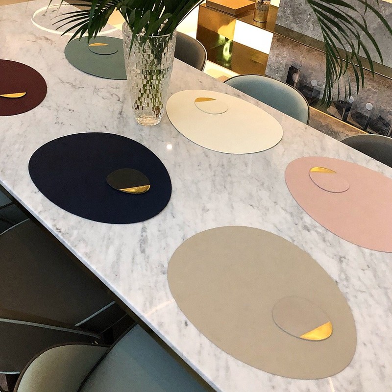 Le&amp;Me [Sisihosi] Le&amp;Me pebble double-sided leather table mat, green /