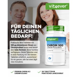 Chromium Picolinate - Extra High Dose 500 mcg Chrome per Tablet - 365 Tablets - Laboratory Tested - No Unwanted Additives - High Dose - Vegan