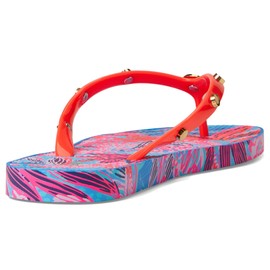 Lilly Pulitzer Embellished Pool Flip-Flops for Women - Stud-Embellished Jelly Rubber Upper - Foam Footbed Ruby Red Wild Times Shoe 5-6 M