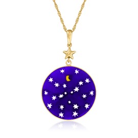 Ross-Simons Italian Blue Murano Glass Stars and Moon Pendant Necklace in 18kt Gold Over Sterling