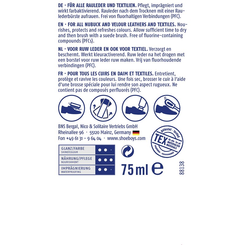 Shoeboy´s Velour Nubuck Care 75 ml zur Pflege, Farbaktivierung und