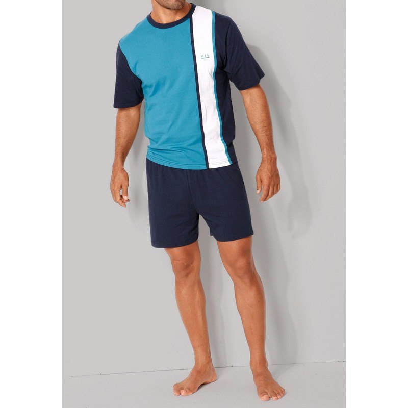 H.I.S Men's Short Pyjamas, Navy - turquoise - white
