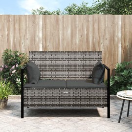 Casafoyer 2-Seater Patio Bench with Cushions Gray Poly Rattan