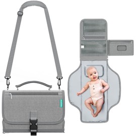 Portable Diaper Changing Pad with Shoulder Strap, Detachable Travel Changing Pad with Baby Wipes Pocket, Gifts for Baby Shower, Newborn Girls and Boys (Austere Grey)