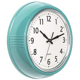 Bernhard Products Retro Wall Clock 12 Inch Blue Kitchen 50's Vintage Design Round Silent Non Ticking Battery Operated Quality Quartz Clock (Robin Egg Blue)