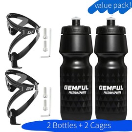 GEMFUL Bike Water Bottle Cage with 750 ml Bicycle Bottle Set BPA Free for Cycling Road Mountain Bike 4 Pack(2 Bottles with 2 Holders)
