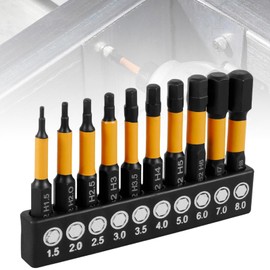 10 Pcs (Metric) Impact Hex Head Bit Set Allen Wrench Drill Bit 1/4” Hex-Shank S2 Steel Hex Bits Set, CNC Machined Tips with Magnetism Tool Sets for Electric Screwdrivers