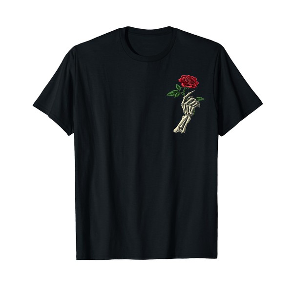 Skeleton Hand Holding Rose Flower Red Rose T-Shirt