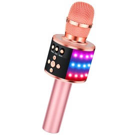 BONAOK Karaoke Microphone for Kids & Adults - Phantom Power Supplies Bluetooth Singing Mic with Disco Lights, Echo Effect, Built-in Speaker Portable for Party Travel Gifts Q78(Rose Gold)