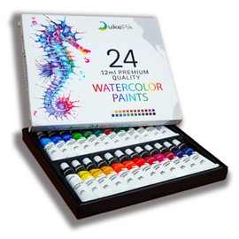 Premium 24-Tube Water Coloring Paint Set - Vivid, Long-Lasting, and Fade-Free for All Techniques - Non-Toxic, Acid-Free Travel Watercolor Set Ideal for Novice to Professional Painters - 24 x 12ml