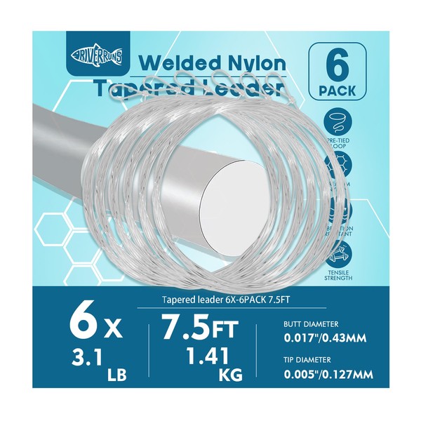 Riverruns Fly Fishing Tapered Leader with Pre-Tied Loop, Clear Nylon