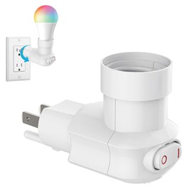 Plug in Light Socket, 3 Prong Light Bulb Socket Adapter, Outlet to Socket Adapter, 360° Rotatable Plug with On/Off Switch (ETL Listed, White)