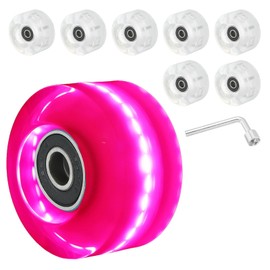 PATIKIL Roller Skate Wheels Set,8 Pack 58mm 82A Light Up Skateboard Cruiser Wheels Set with Bearings Trucks Tool Kit for Outdoor Double Row Skating, Pink