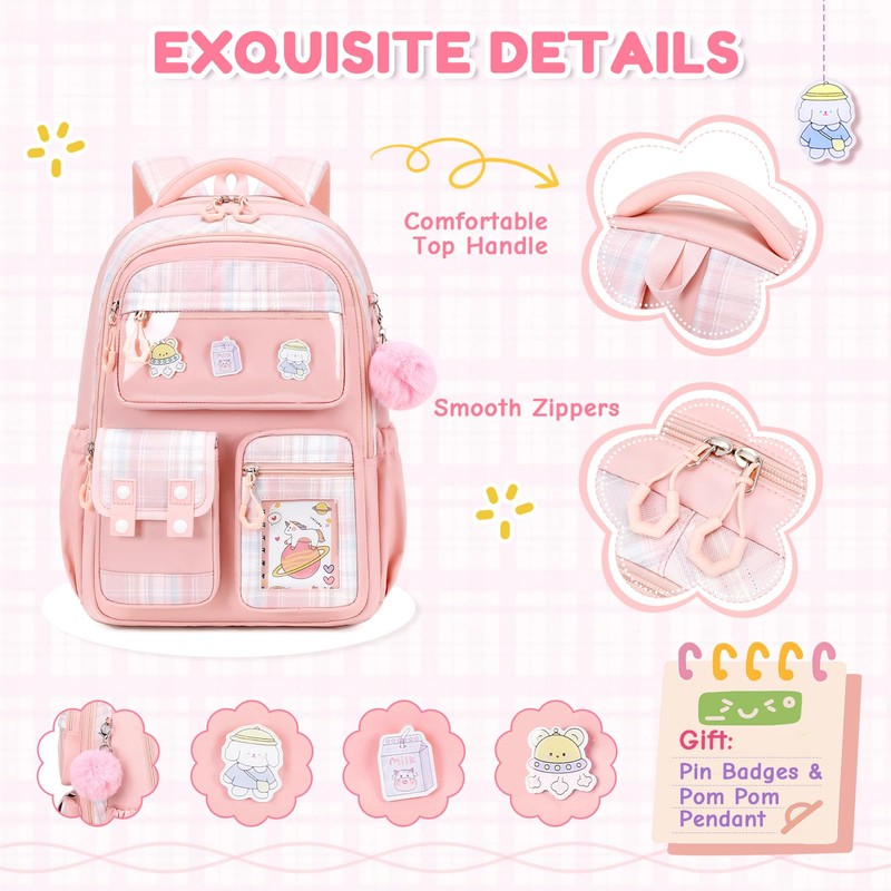 QIXIHU Kids Backpack for Girls - Kawaii School Backpack with
