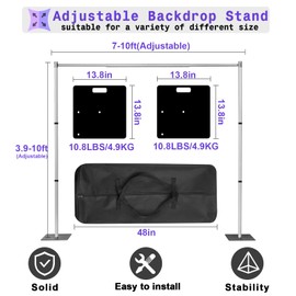 Topuoos Backdrop Stand Heavy Duty 10x10Ft, Adjustable Metal Frame Pipe and Drape,Background Stand for Wedding Birthday Party Decorations
