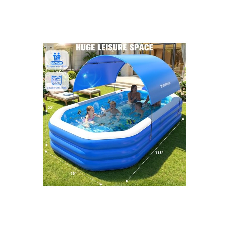 2026 Inflatable Pool with Canopy, Large Inflatable Pool for Kids,Adults,