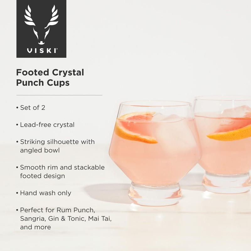 Viski 6448 Raye: Footed Punch Cups, Glass (Lead-Free Crystal), 8