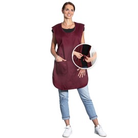 ZOLLNER Throw Apron – Durable Clothes Protector in Red – Universal Size – Mixed Fabric – with Practical Press Studs and Side Pocket – Washable up to 60 °C – Oeko Tex Certified