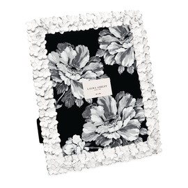 Laura Ashley 8x10 White & SIlver Flower Textured Hand-Crafted Resin Picture Frame w/Easel & Hook for Tabletop & Wall Display, Decorative Floral Design Home Décor, Art (8x10, White/Silver)